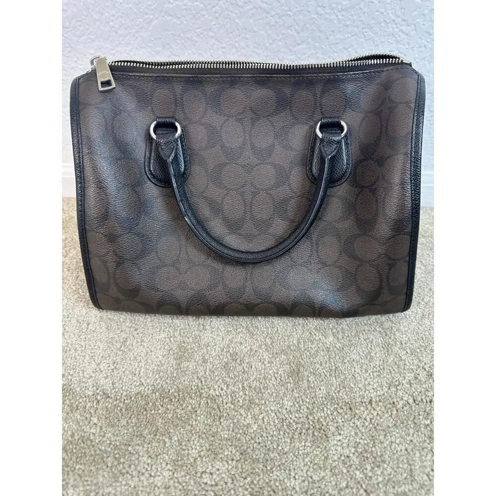 Coach Signature Double Stripe Bennett Heritage Satchel Mahogany Purse - Picture 2 of 12